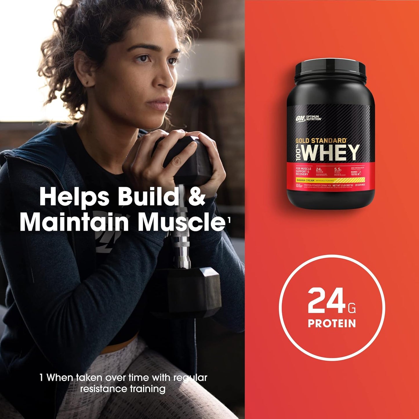 Optimum Nutrition Gold Standard Whey Protein, Banana Cream, 2LB