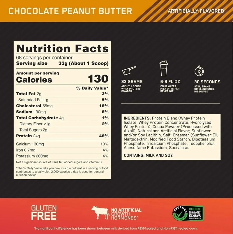 2 Pound, Optimum Nutrition Gold Standard 100% Whey Protein Powder