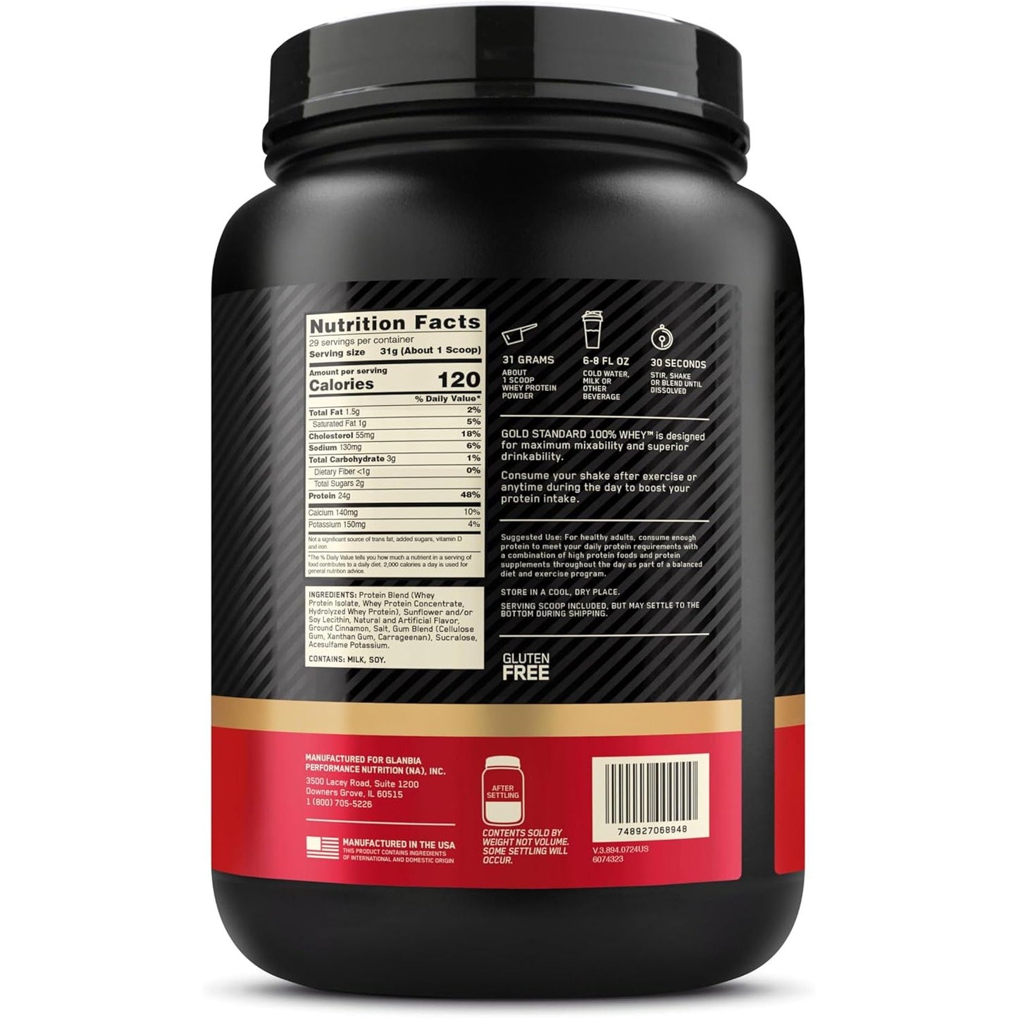Optimum Nutrition Gold Standard Whey Protein, Cookies & Cream, 2LB